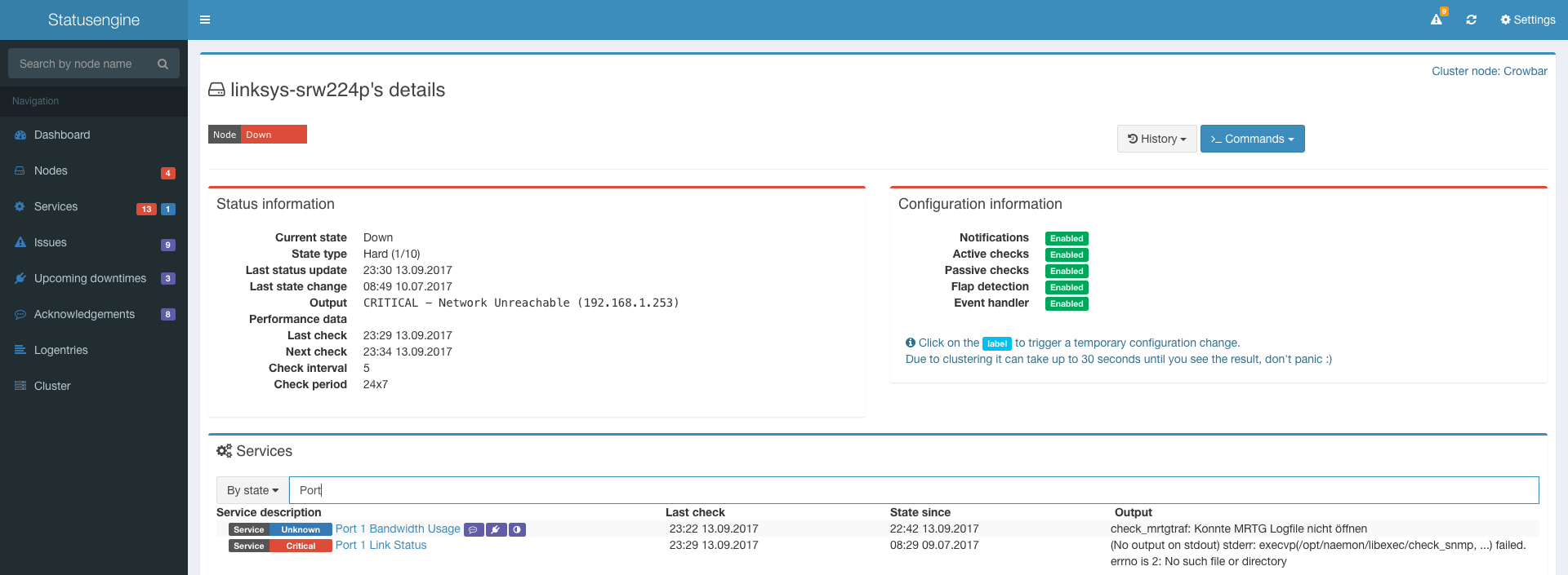 Filter by service in node details overview