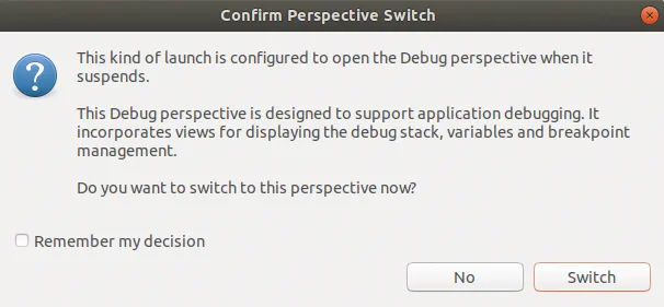 Switch to the debug perspective