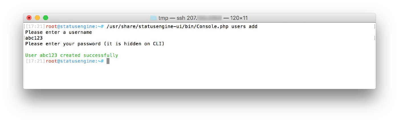 Create a new Statusengine UI user in interactive mode