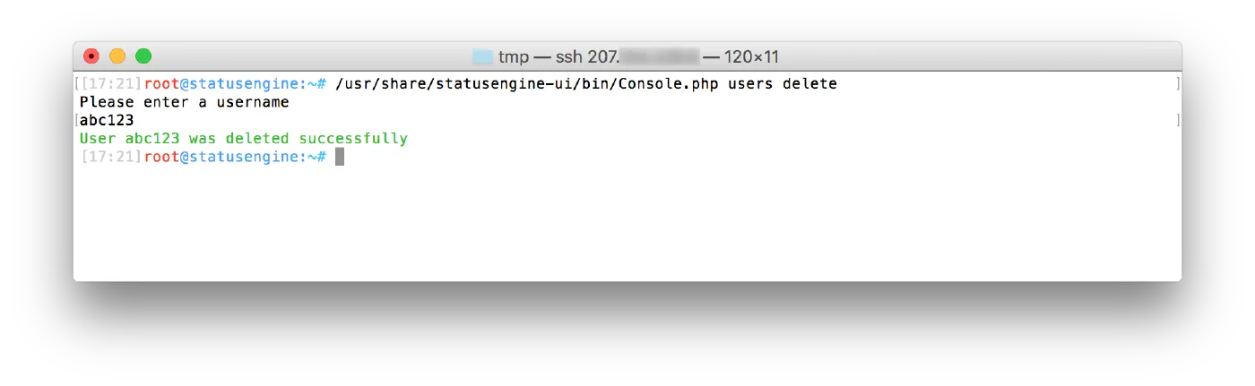Delete a Statusengine UI user in interactive mode